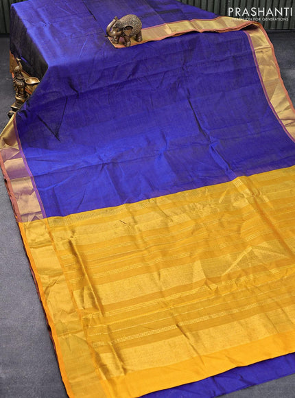 10 yards silk cotton saree blue and mango yellow with allover vairosi pattern and zari woven border without blouse