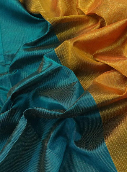 10 yards silk cotton saree peacock green and dark mustard with allover vairosi pattern and annam & elephant zari woven border without blouse