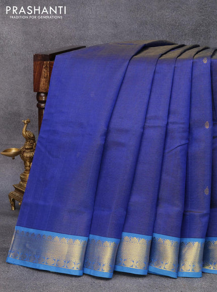 10 yards silk cotton saree blue and cs blue with allover vairosi pattern & buttas and zari woven border without blouse