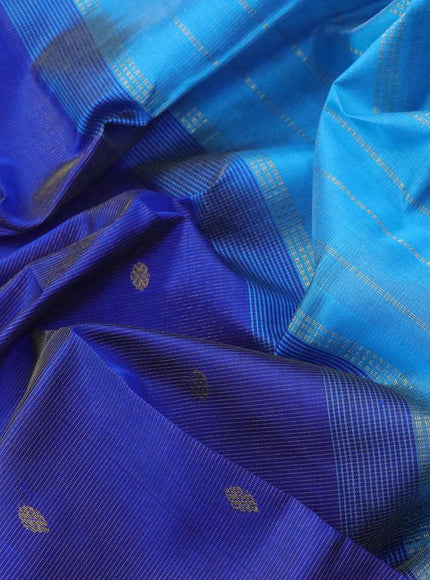 10 yards silk cotton saree blue and cs blue with allover vairosi pattern & buttas and zari woven border without blouse