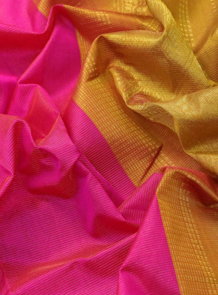 10 yards silk cotton saree pink and dark mustard with allover vairosi pattern and zari woven border without blouse