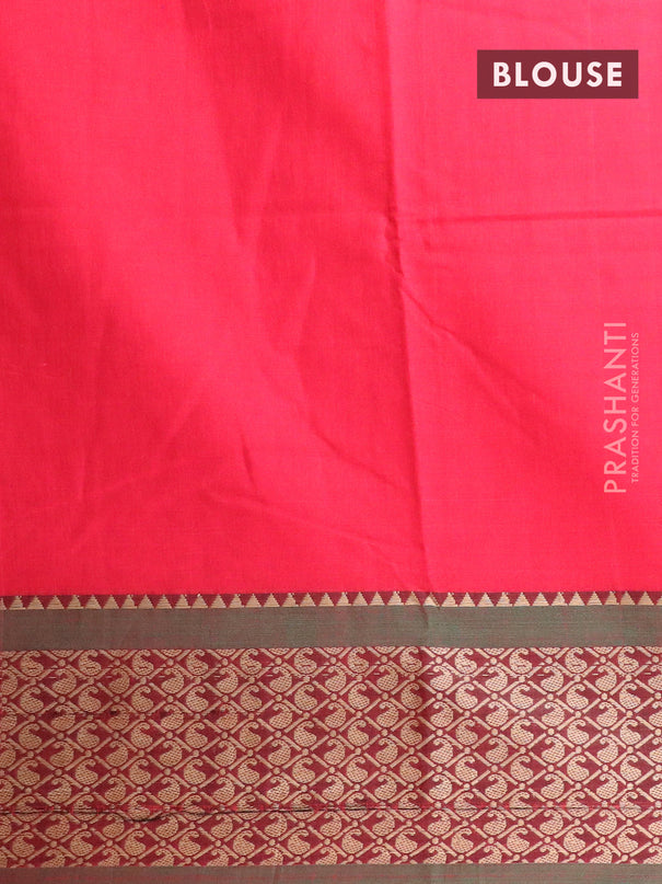 Narayanpet cotton saree red and dual shade of green with plain body and thread woven border