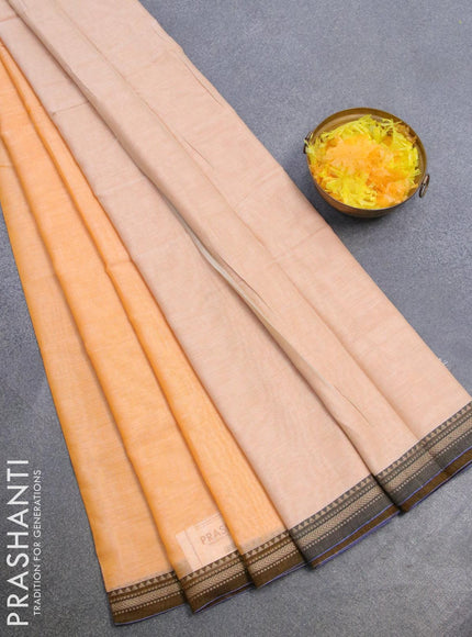 Narayanpet cotton saree pale orange with plain body and thread woven border