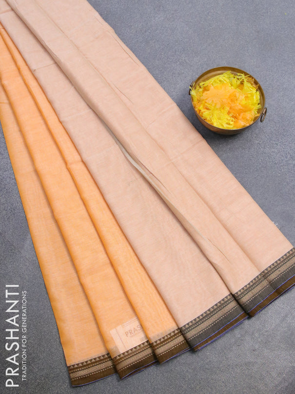 Narayanpet cotton saree pale orange with plain body and thread woven border