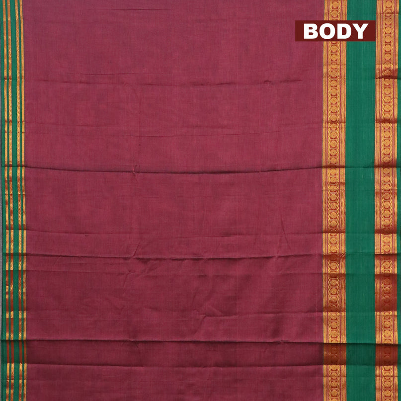 Narayanpet cotton saree mauve pink and green with plain body and rettapet rudhraksha zari woven border