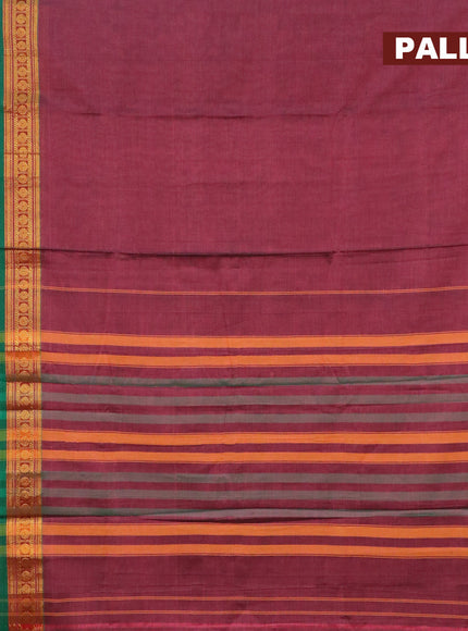 Narayanpet cotton saree mauve pink and green with plain body and rettapet rudhraksha zari woven border