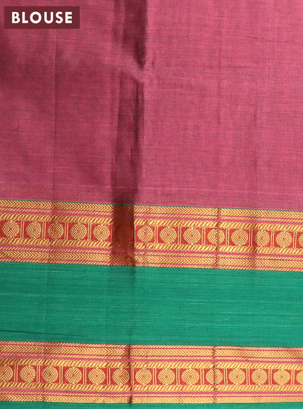 Narayanpet cotton saree mauve pink and green with plain body and rettapet rudhraksha zari woven border