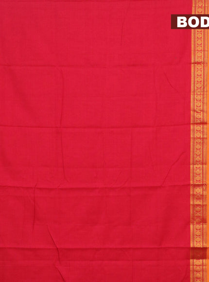 Narayanpet cotton saree red and mustard yellow with plain body and rettapet rudhraksha zari woven border