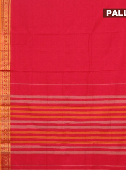 Narayanpet cotton saree red and mustard yellow with plain body and rettapet rudhraksha zari woven border