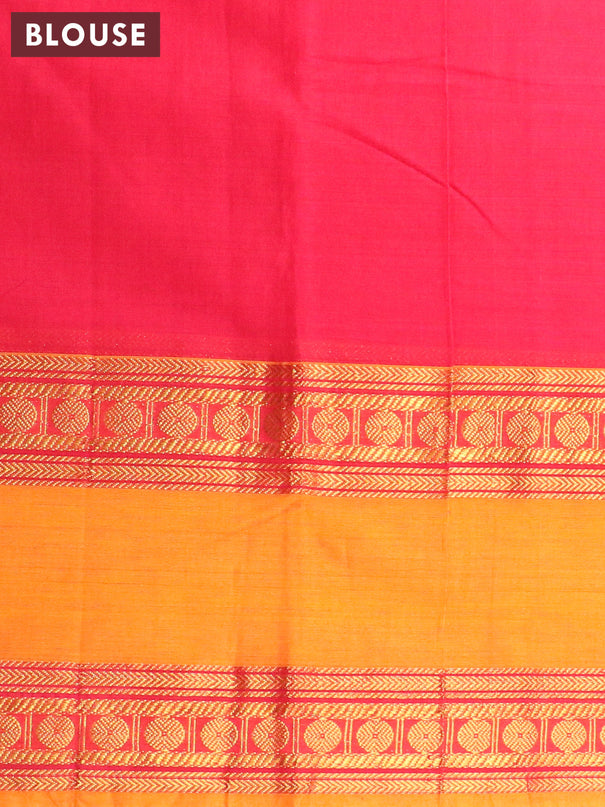 Narayanpet cotton saree red and mustard yellow with plain body and rettapet rudhraksha zari woven border