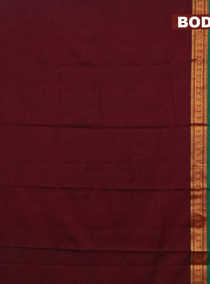 Narayanpet cotton saree maroon and green with plain body and rettapet rudhraksha zari woven border