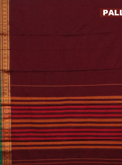 Narayanpet cotton saree maroon and green with plain body and rettapet rudhraksha zari woven border