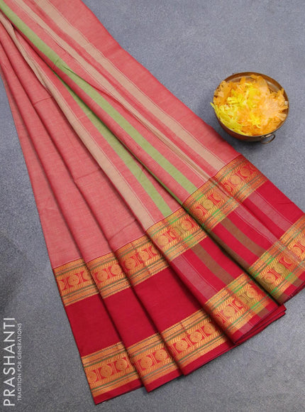 Narayanpet cotton saree red shade and red with plain body and rettapet rudhraksha zari woven border