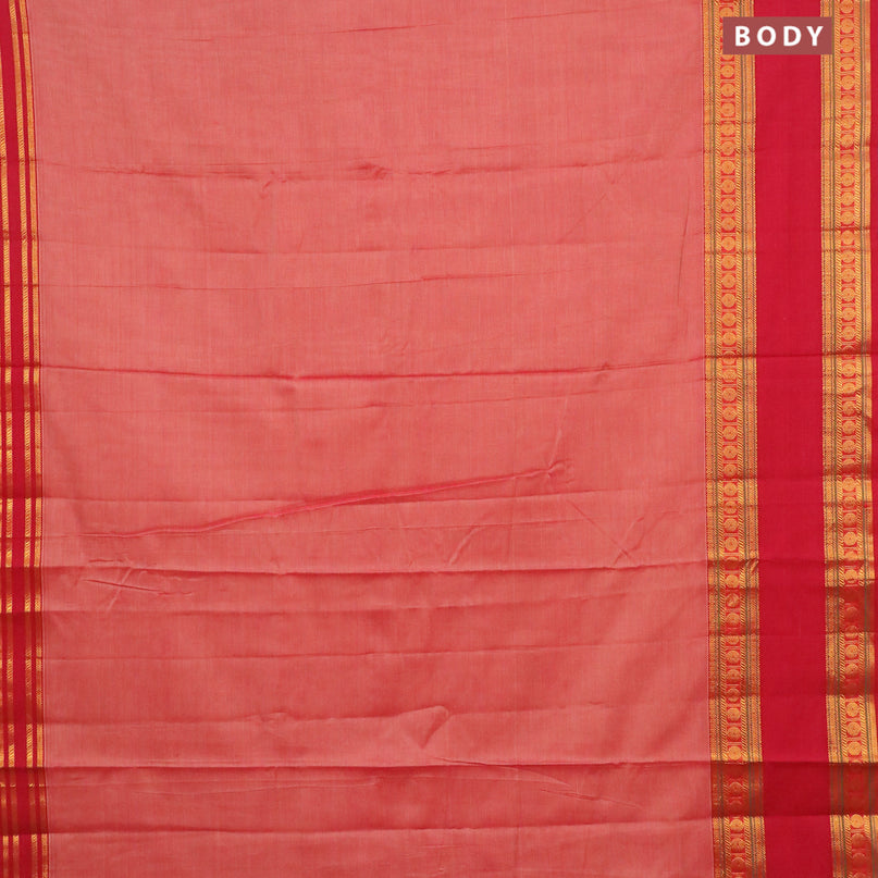 Narayanpet cotton saree red shade and red with plain body and rettapet rudhraksha zari woven border