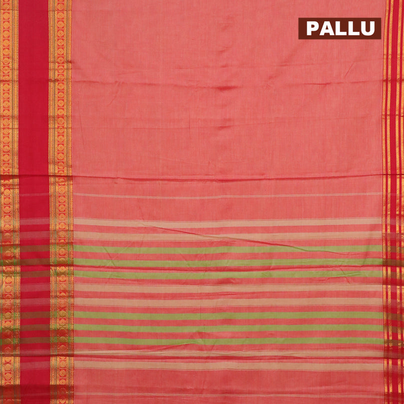 Narayanpet cotton saree red shade and red with plain body and rettapet rudhraksha zari woven border