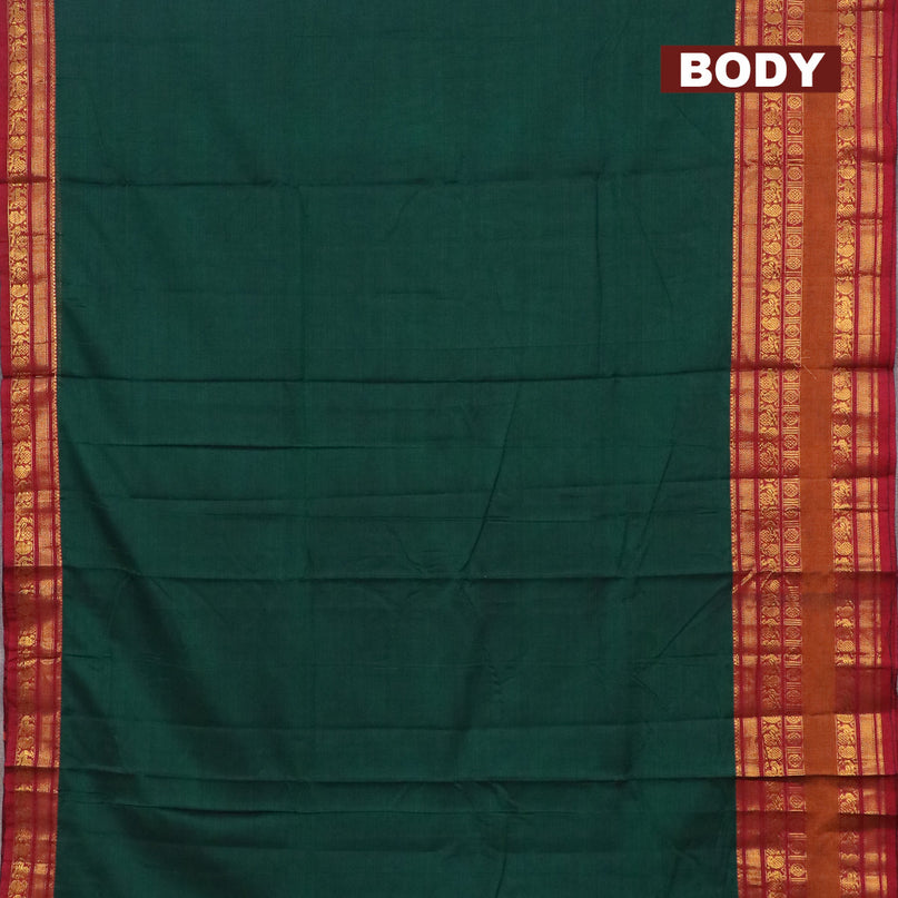 Narayanpet cotton saree green and maroon with plain body and rettapet zari woven border