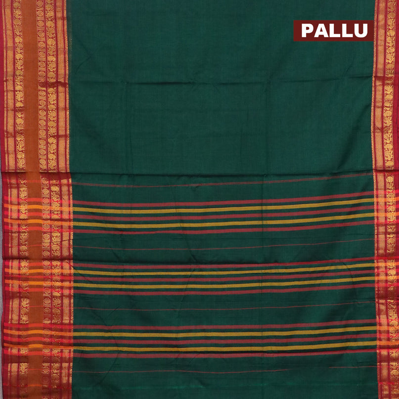 Narayanpet cotton saree green and maroon with plain body and rettapet zari woven border