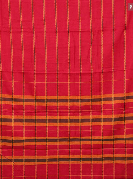 Narayanpet cotton saree red and orange with allover thread weaves and piping border