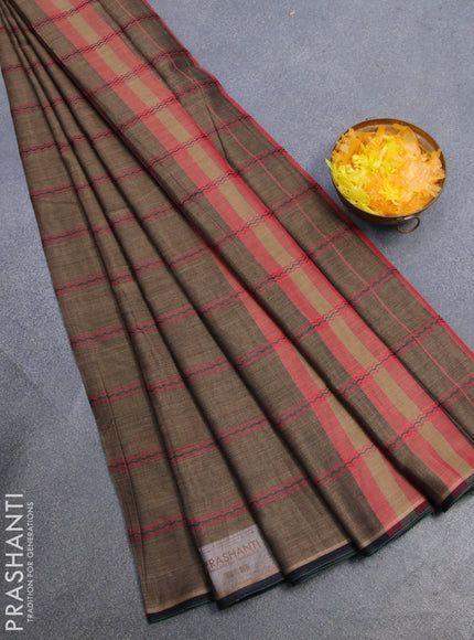 Narayanpet cotton saree beige and black with allover thread weaves and piping border