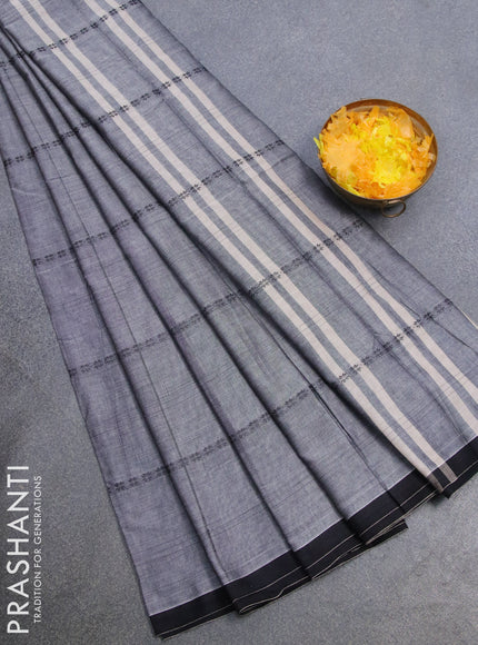 Narayanpet cotton saree grey and black with allover thread weaves and piping border