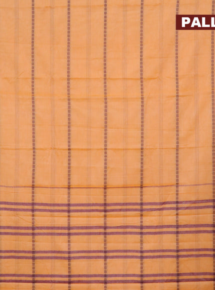 Narayanpet cotton saree pale orange and dark mustard with allover thread weaves and piping border