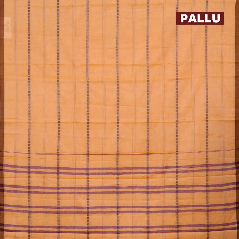 Narayanpet cotton saree pale orange and dark mustard with allover thread weaves and piping border