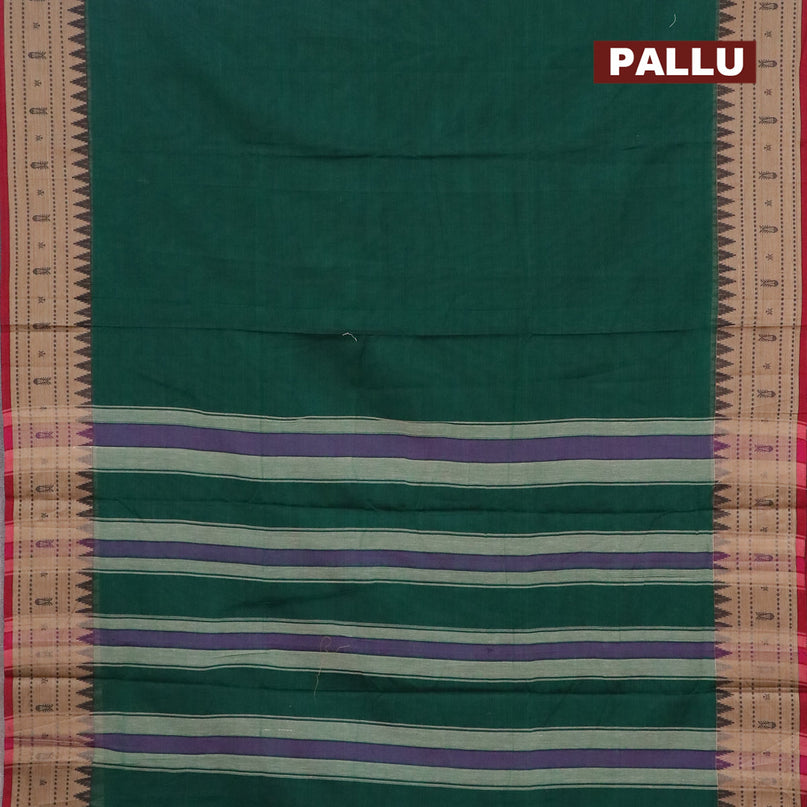 Narayanpet cotton saree green and maroon with plain body and thread woven border