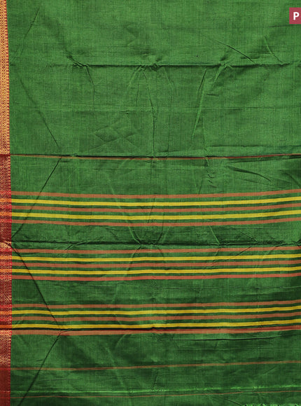 Narayanpet cotton saree green and maroon with plain body and zari woven border