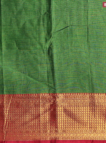 Narayanpet cotton saree green and maroon with plain body and zari woven border