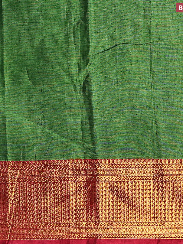 Narayanpet cotton saree green and maroon with plain body and zari woven border