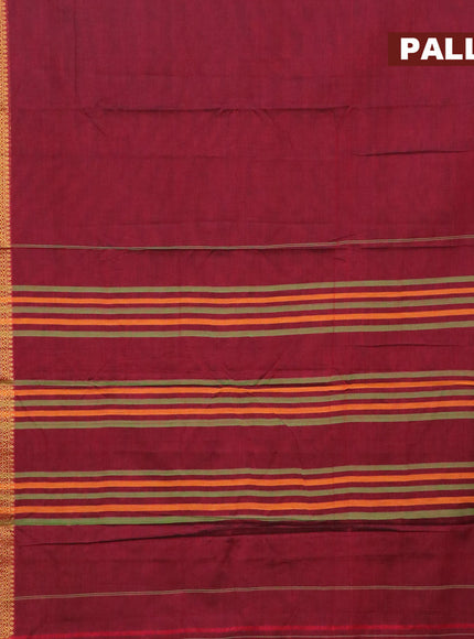 Narayanpet cotton saree maroon and green with plain body and zari woven border