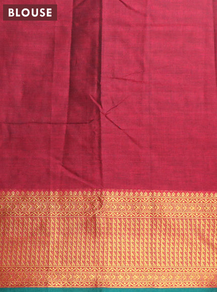 Narayanpet cotton saree maroon and green with plain body and zari woven border