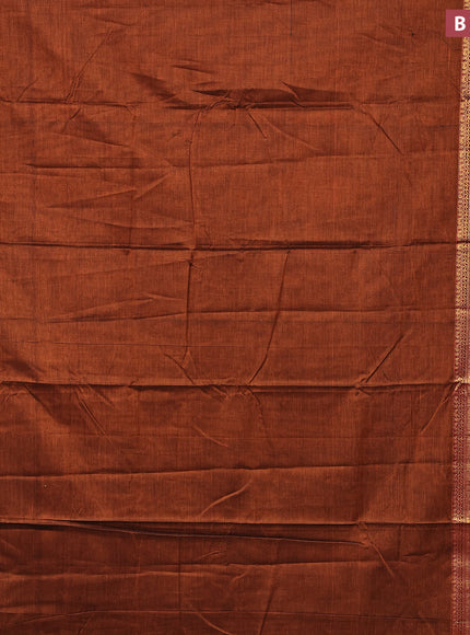 Narayanpet cotton saree rust shade and maroon with plain body and zari woven border