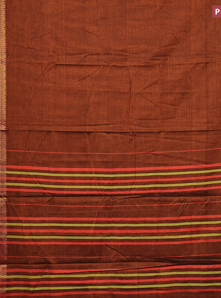 Narayanpet cotton saree rust shade and maroon with plain body and zari woven border