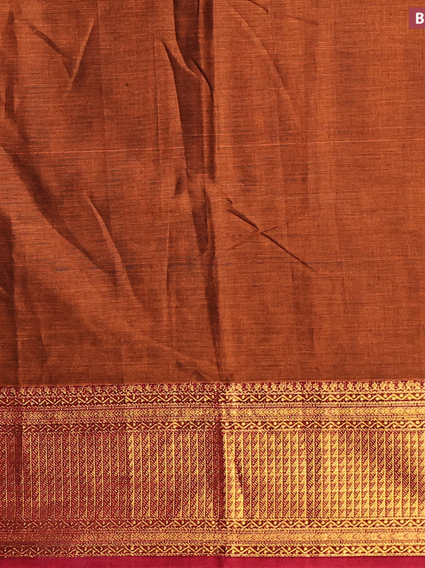 Narayanpet cotton saree rust shade and maroon with plain body and zari woven border