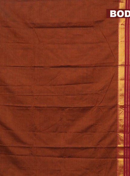 Narayanpet cotton saree rust shade and maroon with plain body and long zari woven border