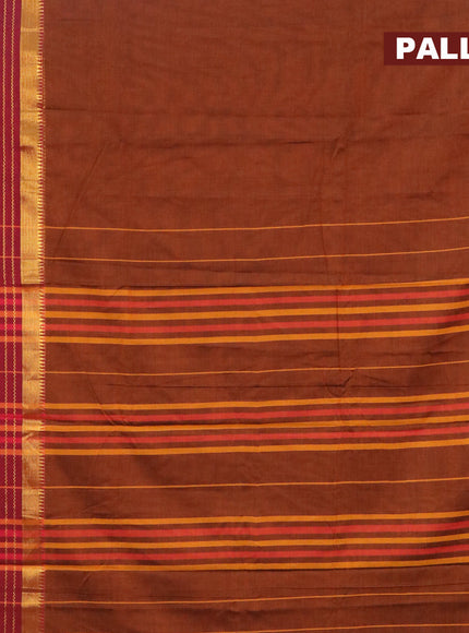 Narayanpet cotton saree rust shade and maroon with plain body and long zari woven border