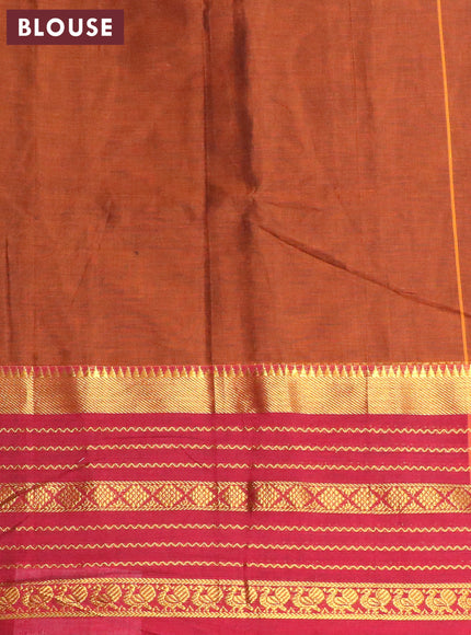 Narayanpet cotton saree rust shade and maroon with plain body and long zari woven border