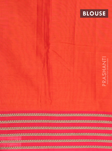 Narayanpet cotton saree sunset orange and pink with plain body and thread woven border