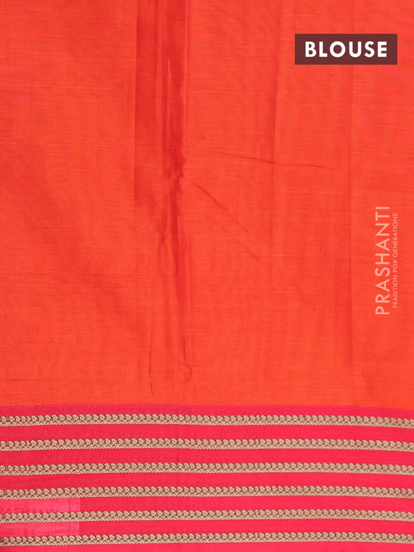 Narayanpet cotton saree sunset orange and pink with plain body and thread woven border