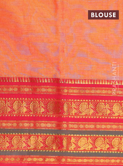 Narayanpet cotton saree dual shade of mustard yellow and red with plain body and long annam zari woven border