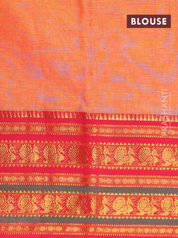 Narayanpet cotton saree dual shade of mustard yellow and red with plain body and long annam zari woven border