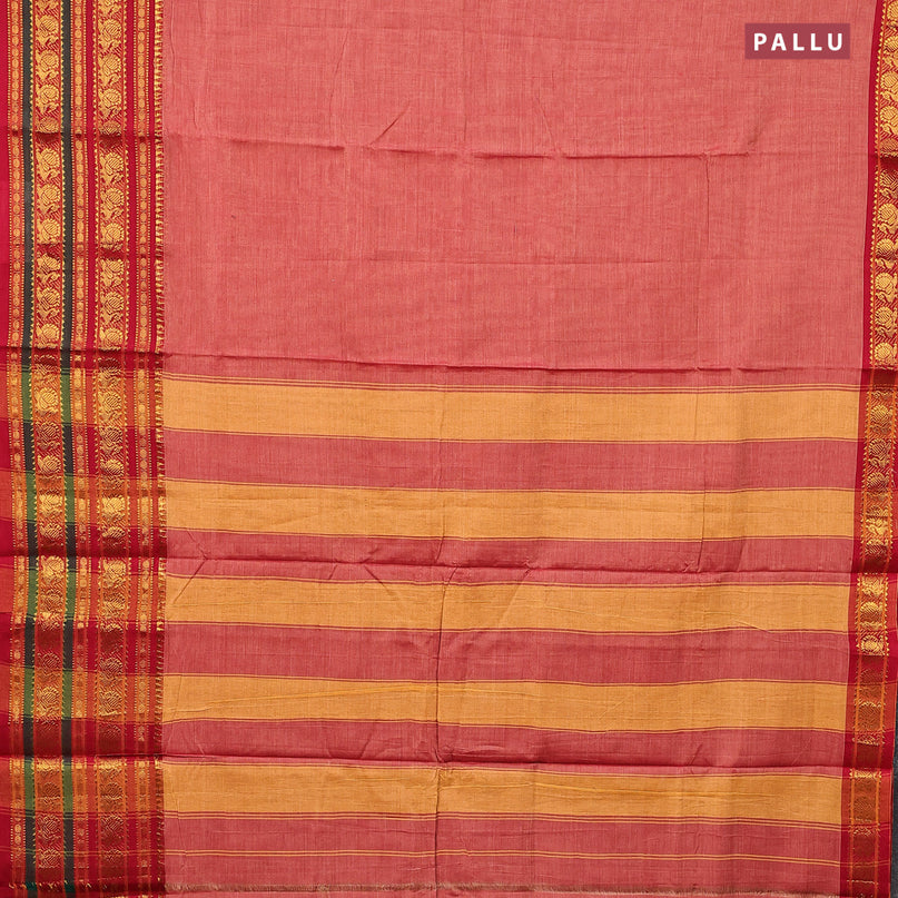 Narayanpet cotton saree red shade and red with plain body and long annam zari woven border