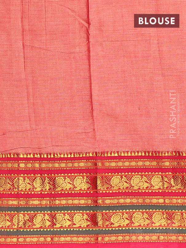 Narayanpet cotton saree red shade and red with plain body and long annam zari woven border