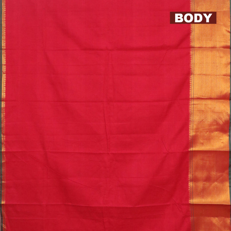 Narayanpet cotton saree red and green with plain body and long zari woven border