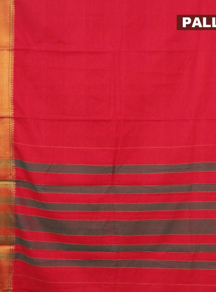 Narayanpet cotton saree red and green with plain body and long zari woven border