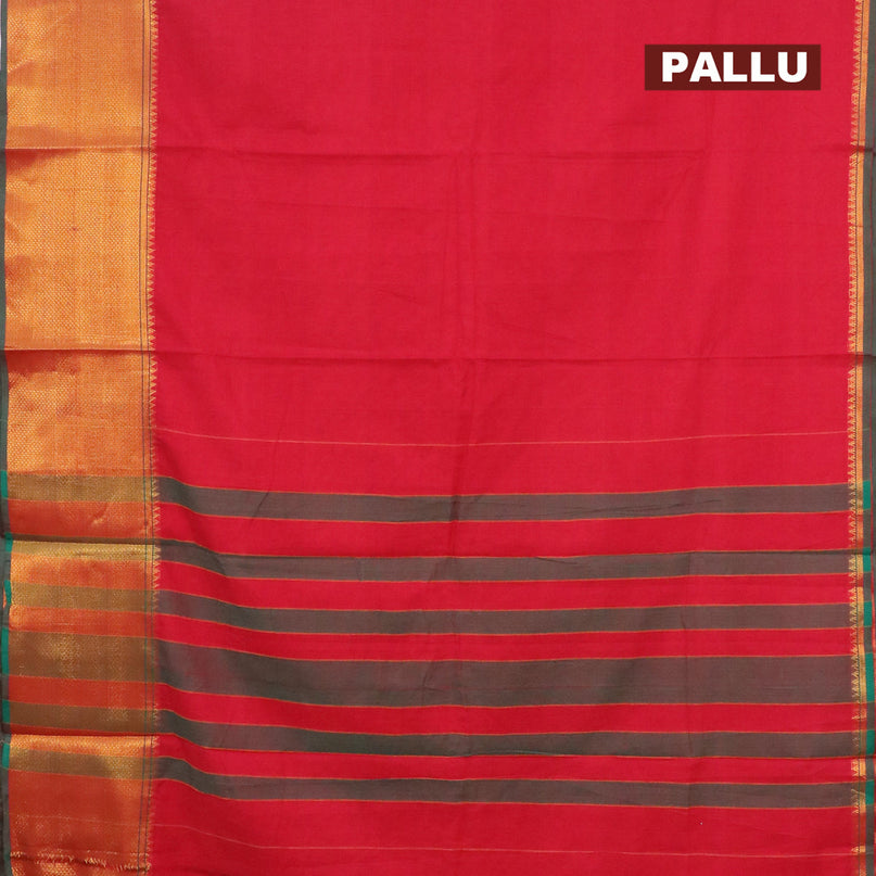 Narayanpet cotton saree red and green with plain body and long zari woven border