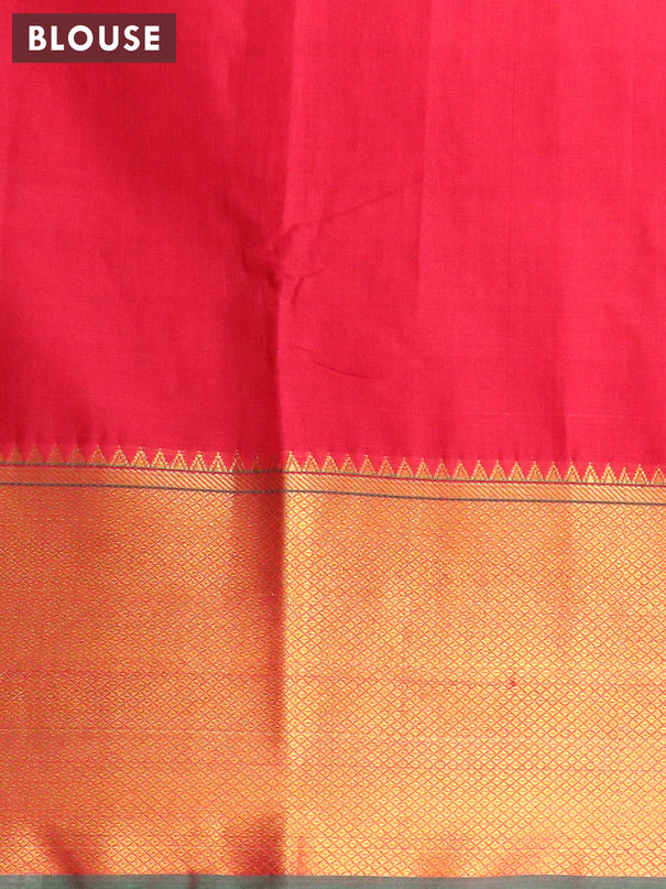 Narayanpet cotton saree red and green with plain body and long zari woven border