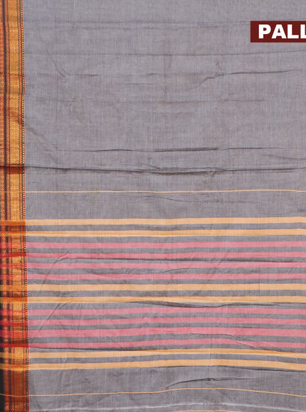 Narayanpet cotton saree grey and black with plain body and rettapet zari woven border