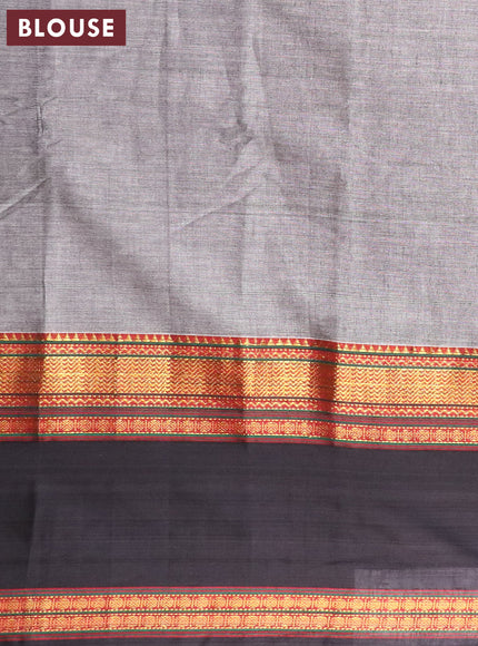 Narayanpet cotton saree grey and black with plain body and rettapet zari woven border